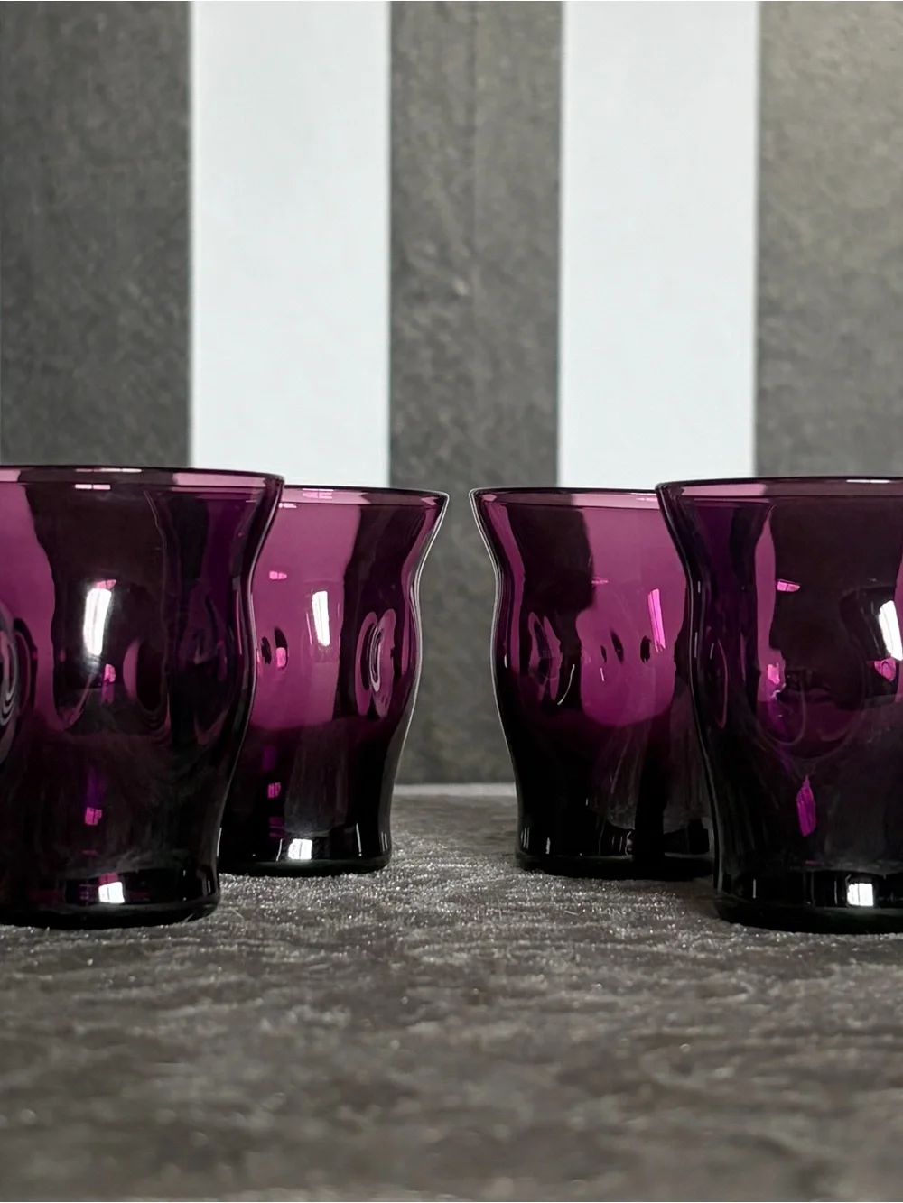 Cambridge Glass 1930s Mulberry Amethyst Pinch Tumblers Cordial Glasses Set of 4